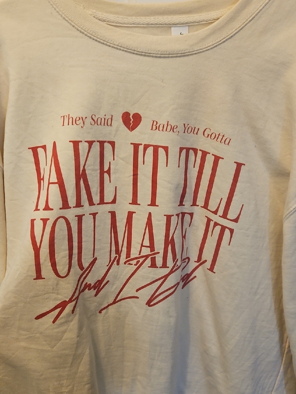 Taylor Swift TTPD Graphic Sweatshirt "Fake It Till You Make It" in Cream